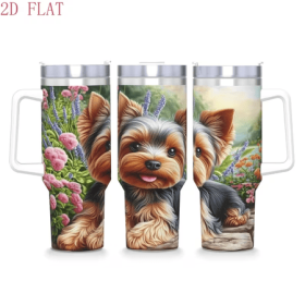 Yorkshire Terrier Floral Stainless Steel Tumbler, 40oz