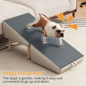 Gray Split Ottoman Foldable Wood Pet Stairs