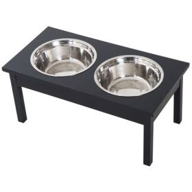 Wooden Elevated Dog Feeding Station, Black