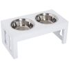 Wooden Bone Elevated Dog Feeding Station, White