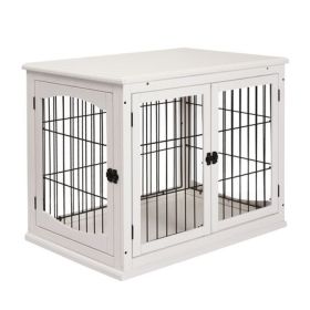 Wooden Dog Crate End Table with Double Doors, White