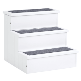 3-Step Wooden Pet Stairs with Non-Slip Carpet, White