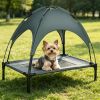 Elevated Outdoor Dog Cot with Canopy in Gray & Black