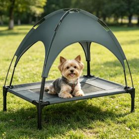 Elevated Outdoor Dog Cot with Canopy in Gray & Black