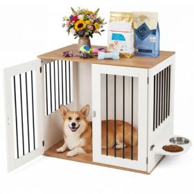 Wooden Dog Crate Furniture with Double Lock Doors, White