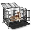 Heavy-Duty Foldable Metal Dog Cage with Rolling Casters, Bla
