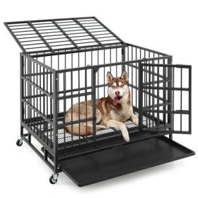 Heavy-Duty Foldable Metal Dog Cage with Rolling Casters, Bla