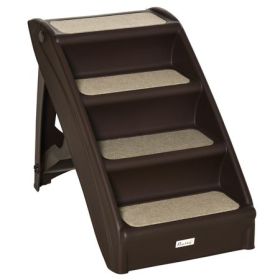 4-Level Foldable Pet Stairs with Nonslip Mats, Dark Brown