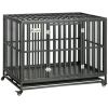 44" Rolling Metal Dog Crate with Locking Wheels & Tray