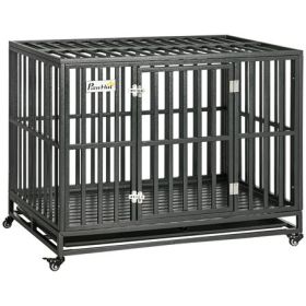 44" Rolling Metal Dog Crate with Locking Wheels & Tray