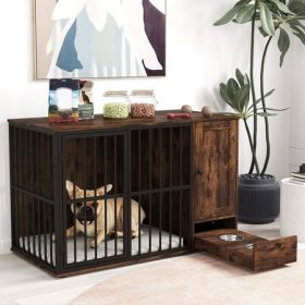 Coffee Dog Crate Furniture with Hidden Feeding Drawer