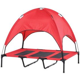 Elevated Cooling Dog Cot with Canopy Shade, Red
