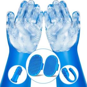 Navy Blue Grooming Glove & Brush Set