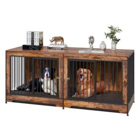 75-Inch Double Dog Crate Furniture with Divider, Brown