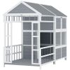 Wooden Dog House with Porch and Storage Cabinet