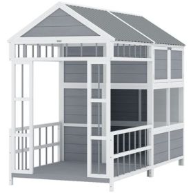 Wooden Dog House with Porch and Storage Cabinet