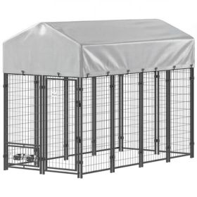 Outdoor Dog Kennel with Rotating Bowls & UV Cover