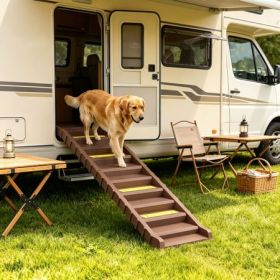 Foldable Dog Car Ramp with Anti-Slip Steps, Brown