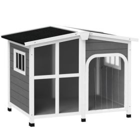 Cabin-Style Wooden Dog House with Openable Roof, Dark Gray
