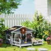Wooden Cabin Dog House with Porch, Gray