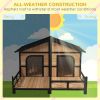 Log Cabin Style Double Dog House with Porch, Natural
