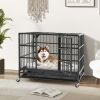 Heavy-Duty Foldable Metal Dog Cage with Rolling Casters, Bla