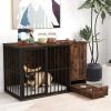 Coffee Dog Crate Furniture with Hidden Feeding Drawer
