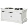 Elevated Dog Feeder Station with Storage Drawer, White