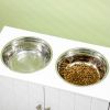 Elevated Dog Bowl Stand with Storage Cabinet, White