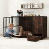 Coffee Dog Crate Furniture with Hidden Feeding Drawer