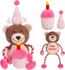 Birthday Bear Squeaky Plush Toy in Pink
