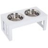 Wooden Bone Elevated Dog Feeding Station, White