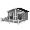 Wooden Cabin Dog House with Porch, Gray