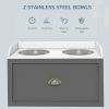 Elevated Dog Bowl Station with Storage Drawer, Gray