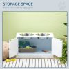 Elevated Dog Bowl Stand with Storage Cabinet, White