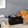 Raised Feeding Station with Storage Cabinet, Black