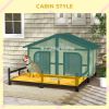 Log Cabin Style Double Dog House with Porch, Natural