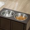 Elevated Dog Bowls with Storage Cabinet, Coffee