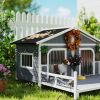 Wooden Cabin Dog House with Porch, Gray
