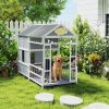 Wooden Dog House with Porch and Storage Cabinet