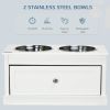 Elevated Dog Feeder Station with Storage Drawer, White