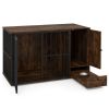 Coffee Dog Crate Furniture with Hidden Feeding Drawer