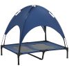 Elevated Dog Cot with UV Canopy, Dark Blue