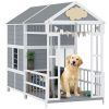 Wooden Dog House with Porch and Storage Cabinet