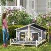 Wooden Cabin Dog House with Porch, Gray