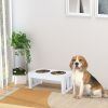 Wooden Bone Elevated Dog Feeding Station, White