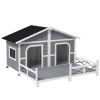 Wooden Cabin Dog House with Porch, Gray