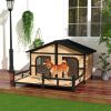Log Cabin Style Double Dog House with Porch, Natural