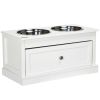 Elevated Dog Feeder Station with Storage Drawer, White