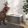 Elevated Dog Bowl Station with Storage Drawer, Gray